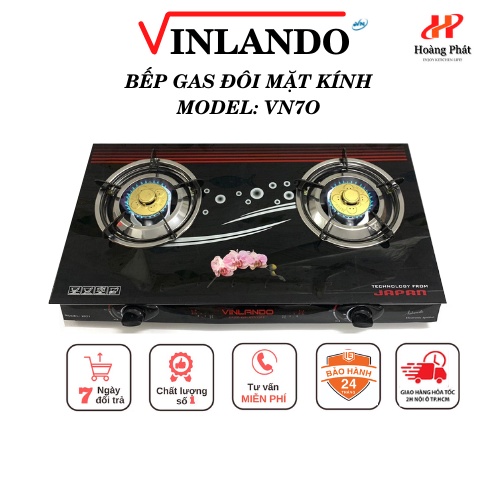 Bếp Gas Đôi Mặt kính Dương Kiềng Lực Cao Cấp Tiết Kiệm Gas VINLANDO [VN70]