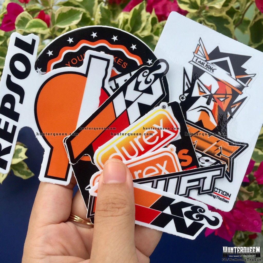 Bộ 9 logo cam, decal dán xe máy, nón bảo hiểm... Sticker chống nước, bền màu. Hình dán đẹp