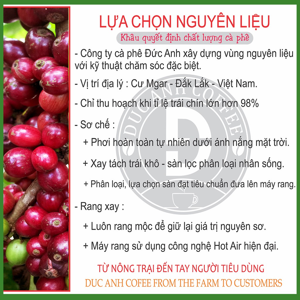 1kg Cà Phê Hạt Pha Máy D55 (50% Robusta+50% Arabica) Rang Mộc Tỉ Lệ 5-5 DUC ANH COFFEE Cà p Phê Đức Anh