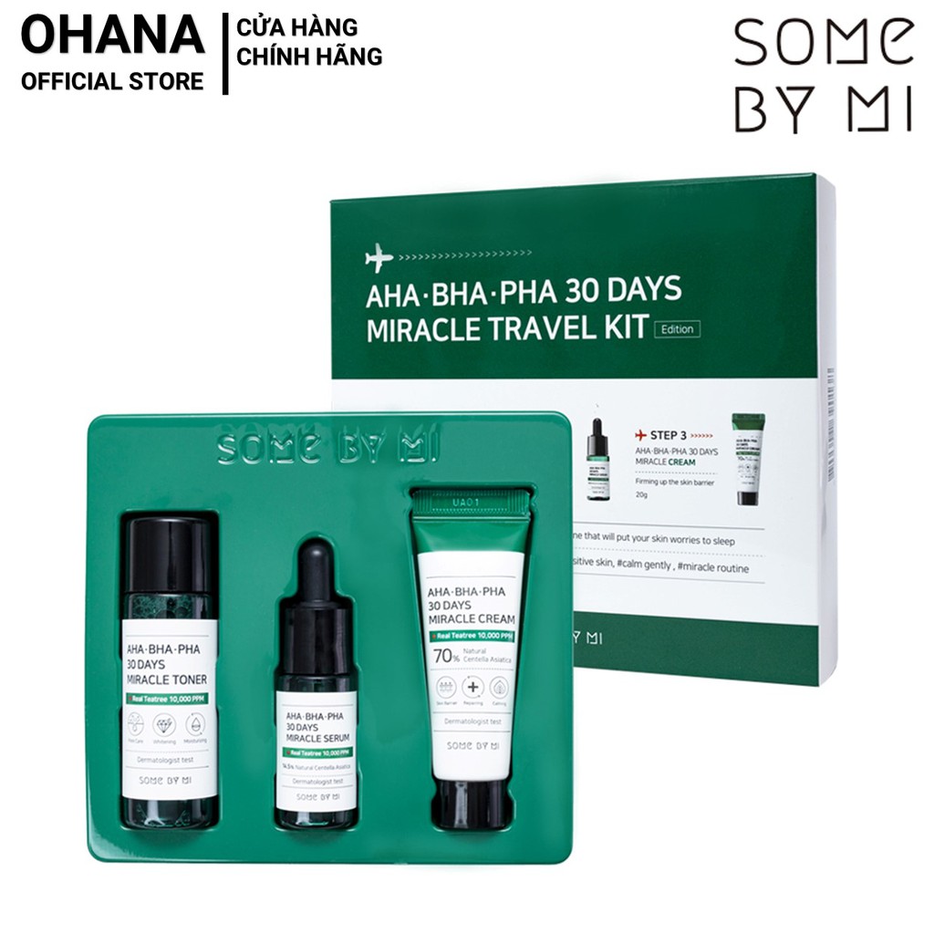 Bộ Travel Kit 3 Sản Phẩm Dưỡng Da, Ngăn Ngừa Và Làm Giảm Mụn Some By Mi AHA - BHA - PHA 30 Days Miracle Travel Kit