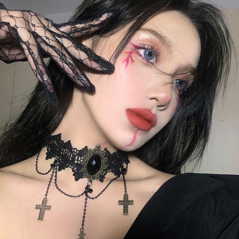 Vòng cổ choker ren màu đen phong cách Gothic Punk cổ điển quyến rũ 10MK