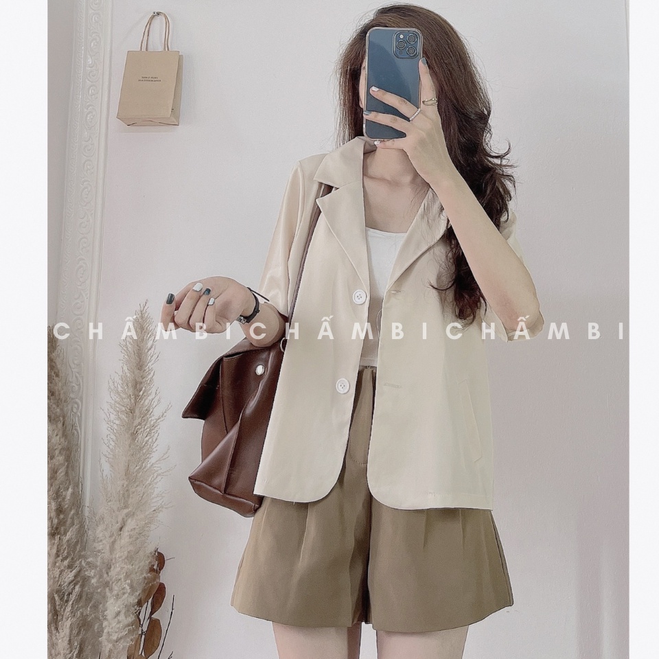 Áo vest cách điệu A.231, áo khoác cổ vest dáng ngắn hai cúc style Hàn Quốc cực xinh - Thời trang nữ Chấm Bi
