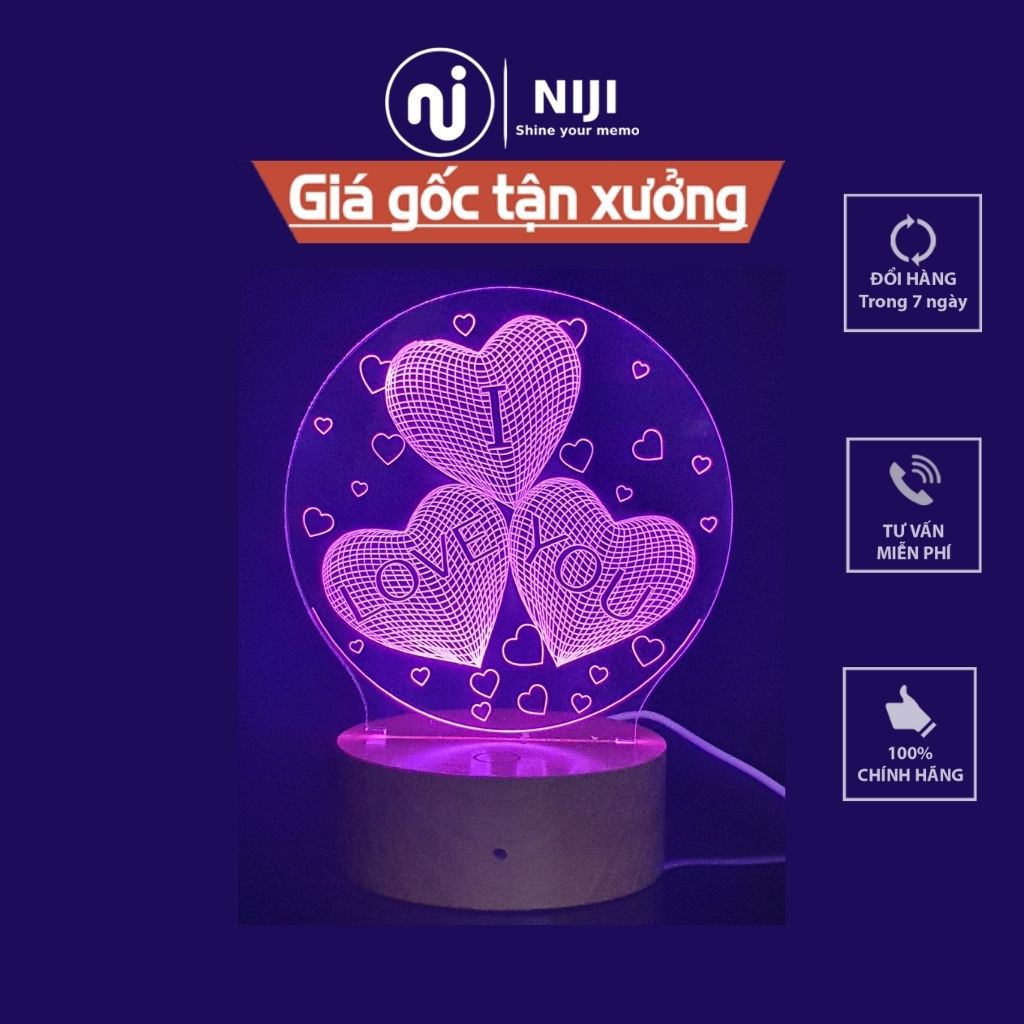 Quà tặng, Đèn ngủ 3D, Đèn trang trí, Led 3D Tình yêu 16 màu, đế gỗ – chính hãng 𝐙𝐀𝐊𝐀𝐙𝐎