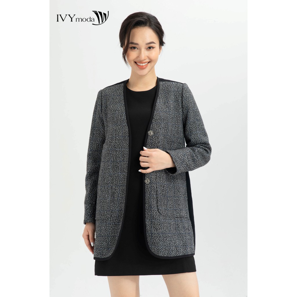 [NHẬP WABRTL5 GIẢM 10% TỐI ĐA 50K ĐH 250K ]Áo khoác dạ nữ họa tiết kẻ IVY moda MS 70M4088