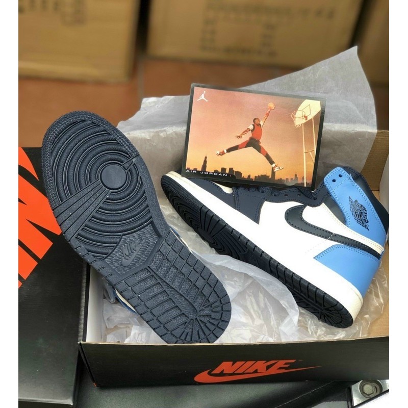 Giày thể thao AIR JORDAN 1 Retro High Obsidian UNC xanh than gót xanh dương cổ cao Full Box Freeship