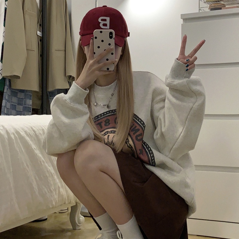 Áo sweater dáng rộng tay dài phong cách Hàn Quốc thời trang cho nữ