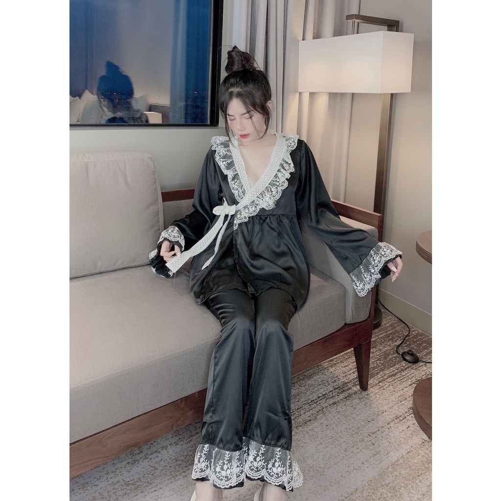 Đồ bộ nữ kimono tay dài tiểu thư thiết kế theo phong cách quảng châu