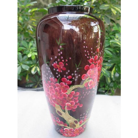 Bình hoa gỗ lớn vẽ cành hoa mai đào mỹ nghệ cao cấp - Cao 30cm