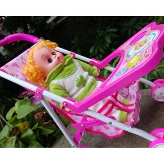 Búp bê xe đẩy cao cấp biết cười quà  1/6 cho bé yêu