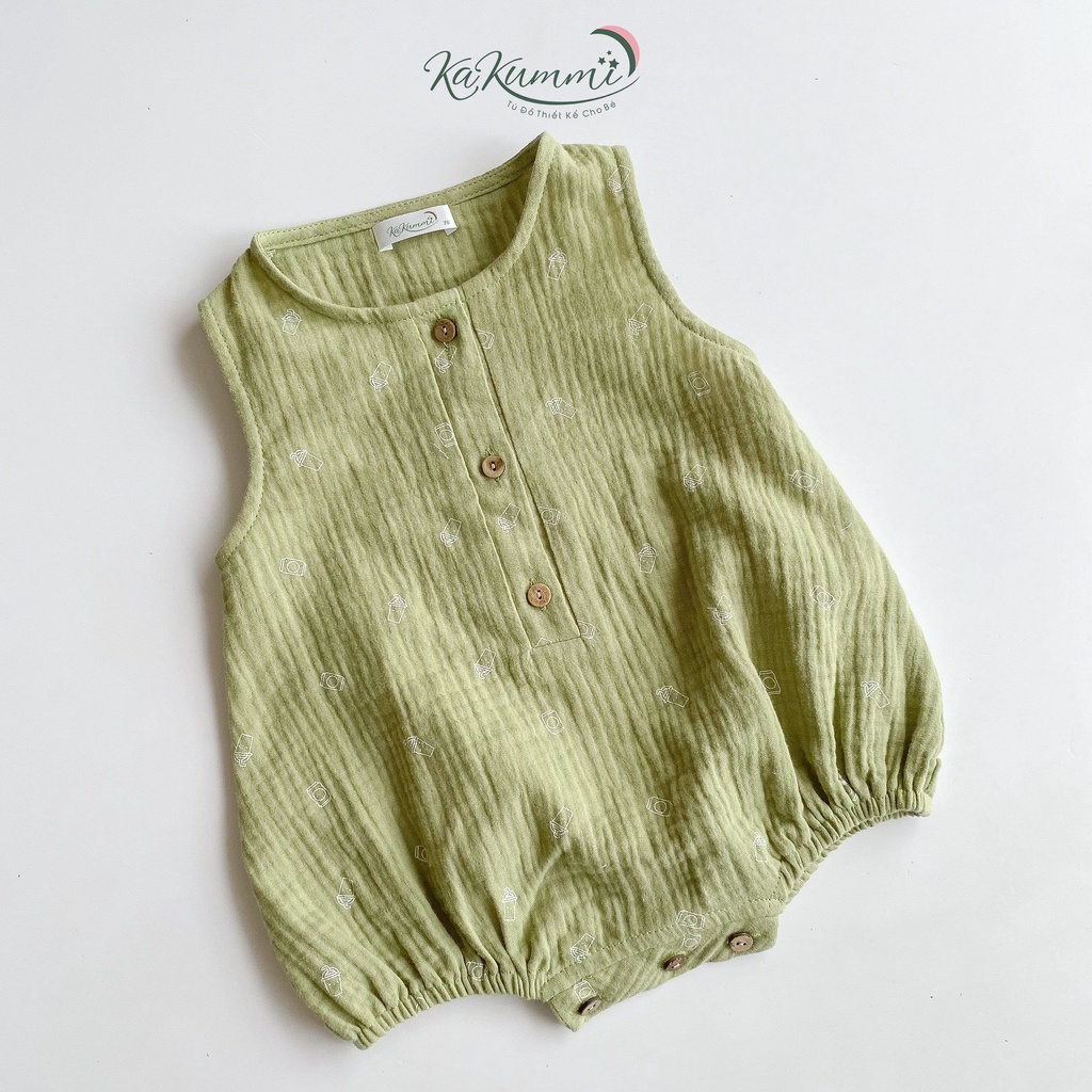 Body chip ba lỗ unisex chất xô muslin, body sát nách cho em bé trai gái BD006 Kakummi