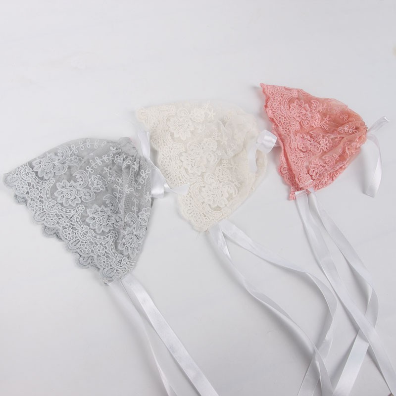 Mũ Trùm Đầu Viền Ren Cho Bé Sơ Sinh Chụp Hình