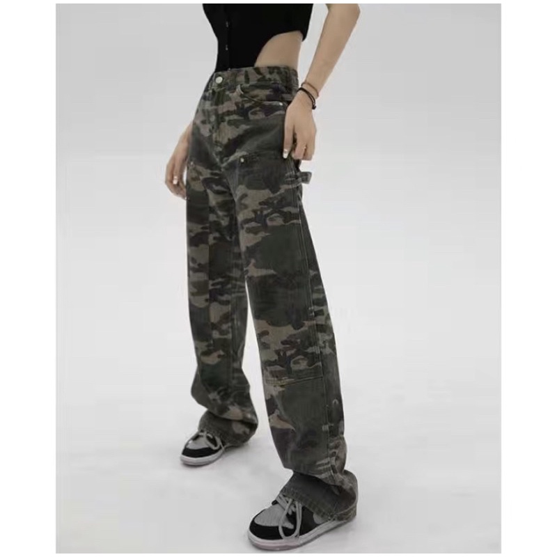 Quần Jean dáng dài hoạ tiết Camo dành cho nữ