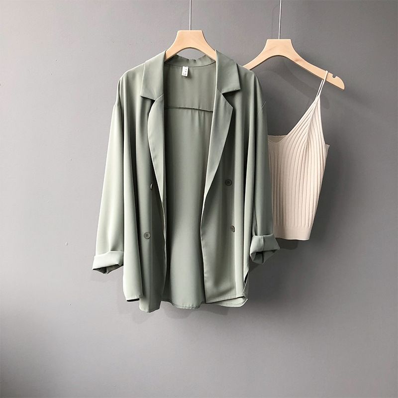 Áo khoác blazer chất liệu chiffon mỏng thiết kế dáng rộng phong cách Hàn Quốc