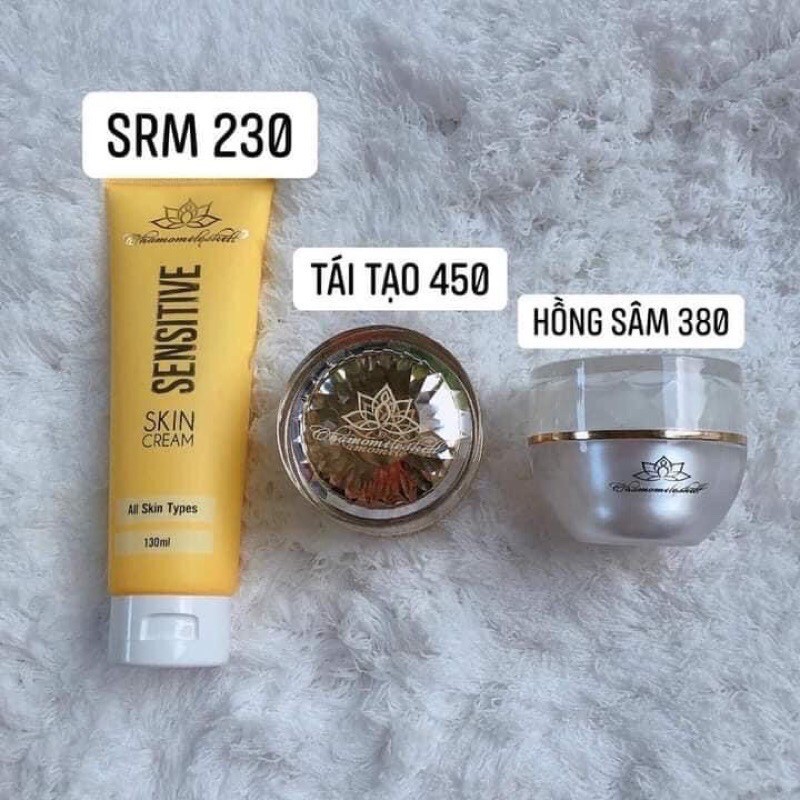 Combo 2 kem tái tạo, 1 hồng sâm, 2 sữa rửa mặt và 1 bộ tái tạo body chamomileskill hàng chuẩn