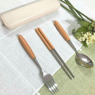 Bộ thìa dĩa đũa inox cán gỗ