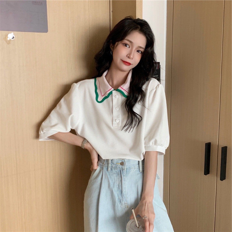 Áo polo Tay Ngắn Phồng Cổ Búp Bê Sang Trọng Dành Cho Nữ