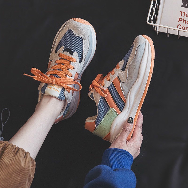 Giày thể thao nữ sọc cam và xám 👟Freeship extra 👟 Giày Quảng Châu Xịn