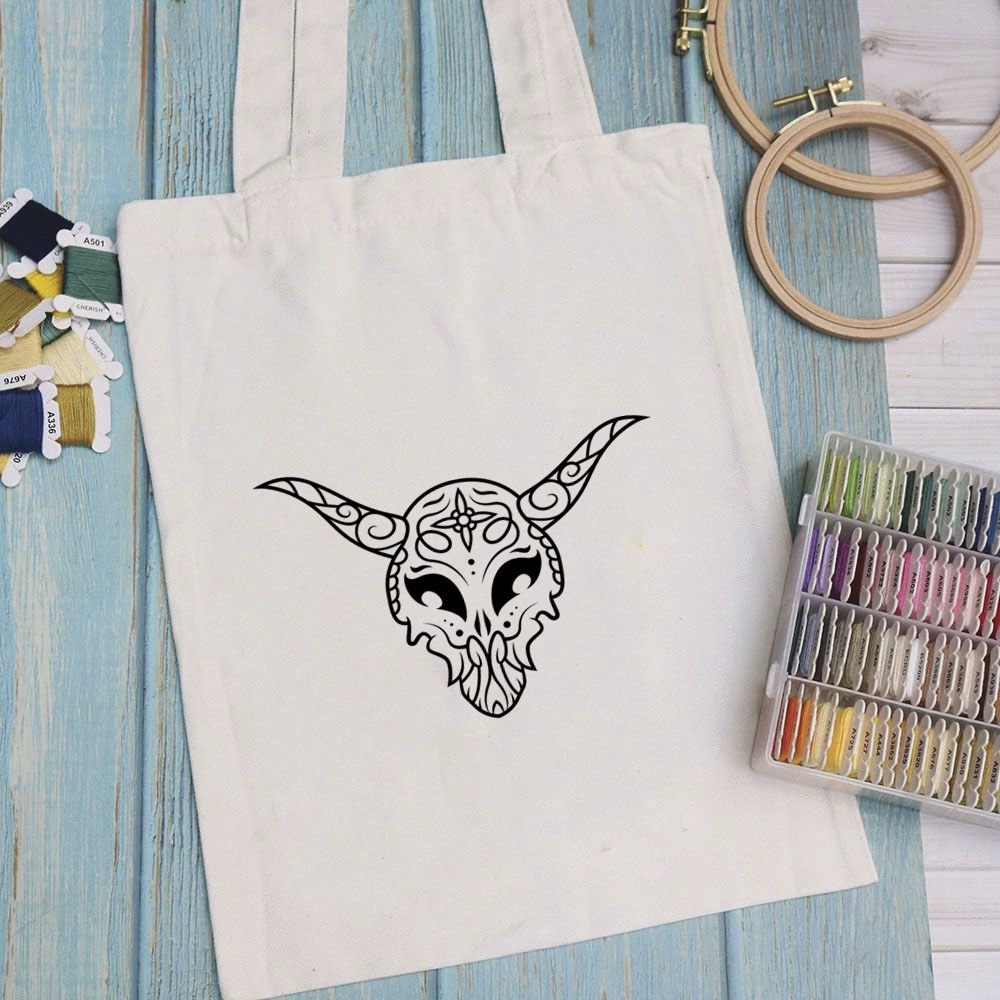 Túi vải túi Tote SKULL - Mẫu 1 vải canvas dày đẹp cho nữ có khóa miệng đi học đi chơi. In hình theo yêu cầu