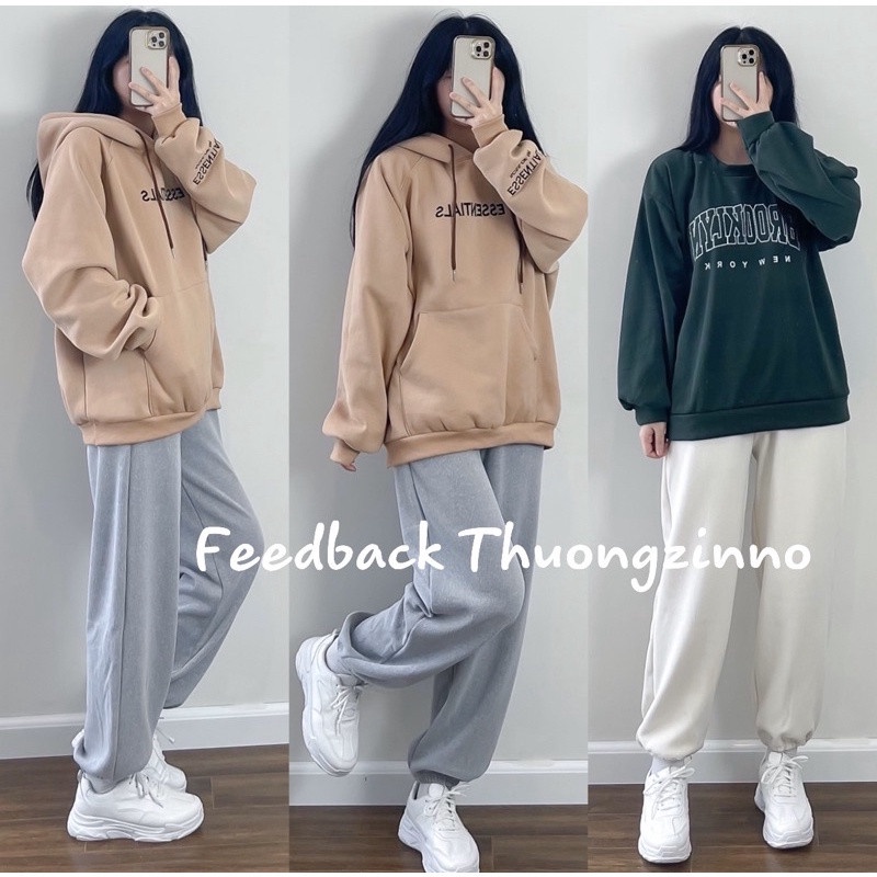Quần Jogger Nữ Hàng Đẹp ống rộng bo gấu Len tăm mịn cá tính, Quần Jogger nữ ống rộng bo gấu chất nỉ len tăm dà