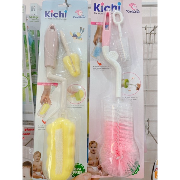 Cọ Rửa Bình Sữa,núm vú Kichi (cọ mút và cọ cước và cọ silicon như ảnh)