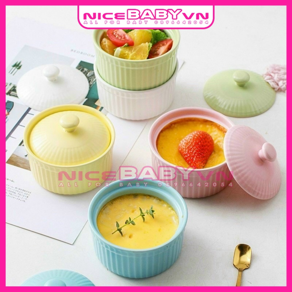 Bát Ăn Dặm Gốm Sứ Ramenkin Có Nắp 150ml -180ml NiceBabyVn