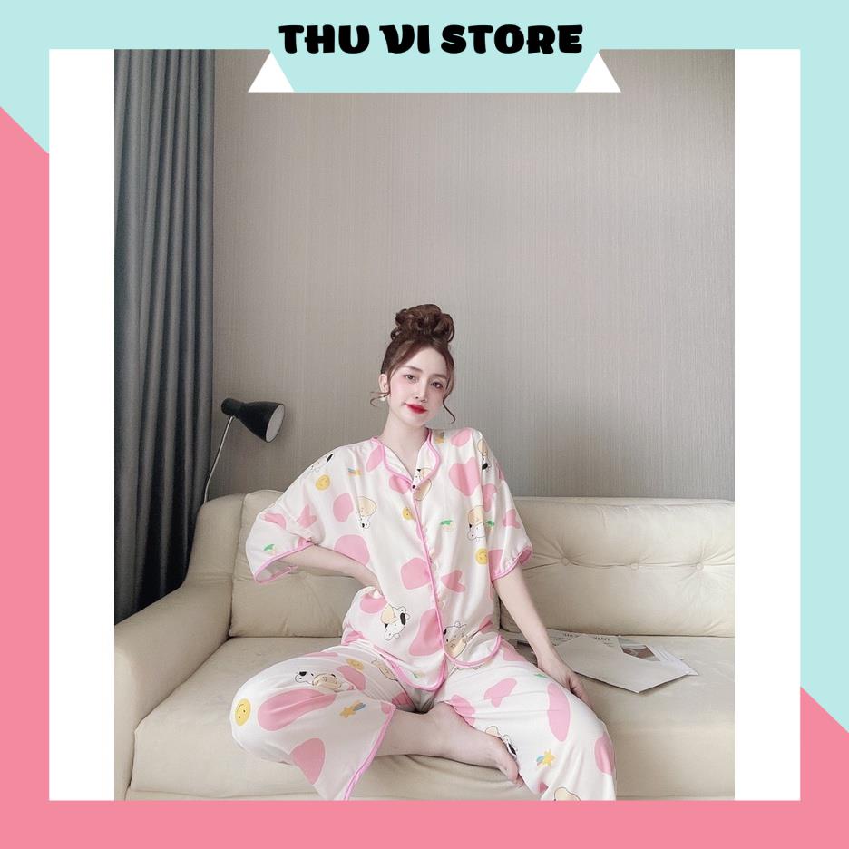 Bộ Ngủ MặC Nhà, Đồ Pijama Ngắn Tay Quần Dài Lượn Sóng Họa Tiết Bò Sữa Chất Lụa Mango Mềm Mịn, Form Dáng Rộng Rãi T | BigBuy360 - bigbuy360.vn