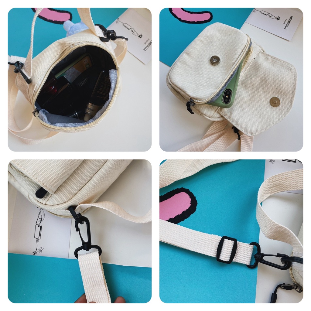 Túi mini đeo chéo Hazin nữ đẹp đi chơi vải canvas hoạ tiết mèo dễ thương phong cách thời trang vừa điện thoại Hzm27