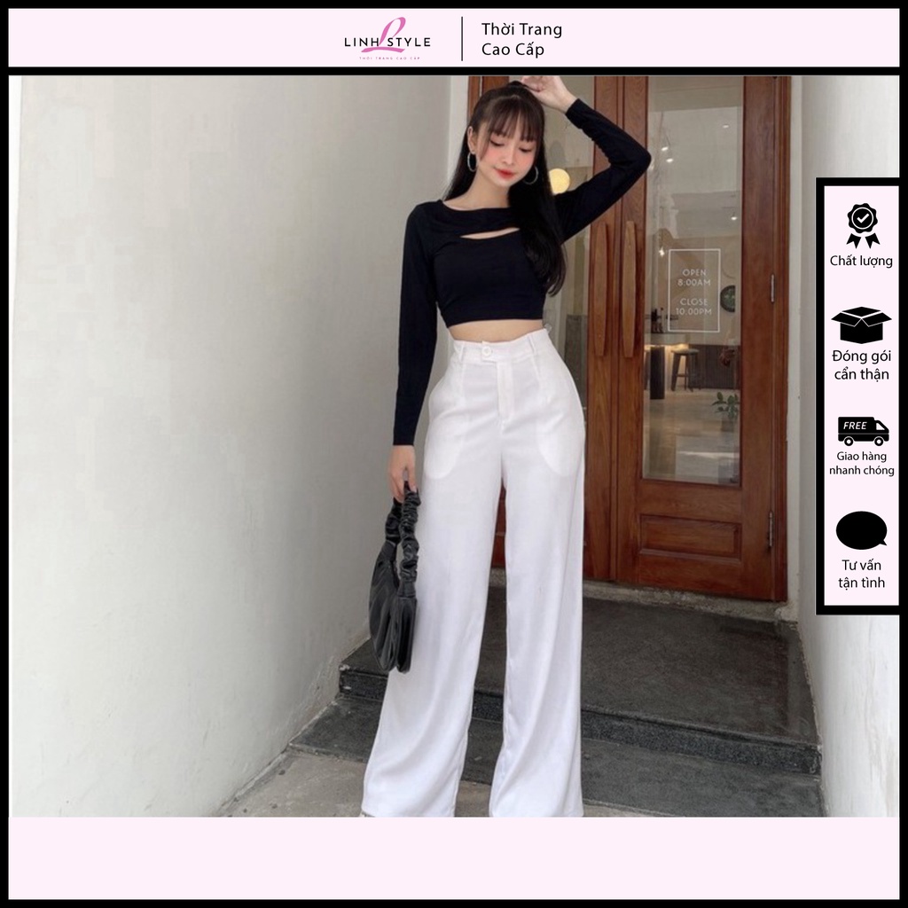 Áo croptop tay dài khoét ngực ôm body chất thun lụa mát, cực phong cách