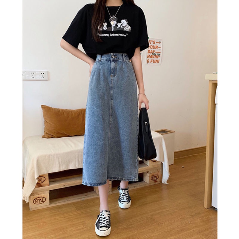 Chân Váy Denim Lưng Thun Cao Co Giãn Phong Cách Thời Trang Mới Dành Cho Nữ 2022