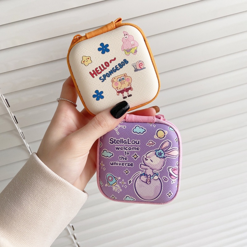 Túi Đựng Son Môi Tiền Xu Hình Vuông Chống Rơi Vỡ Kích Thước 7.5X7.5cm In Họa Tiết Nhân Vật Hoạt Hình Dễ Thương