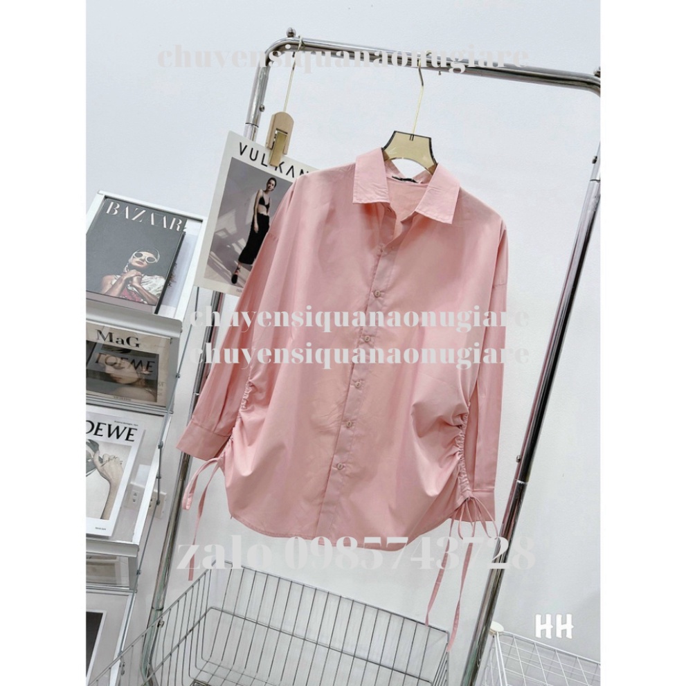 áo sơ mi tay bồng rút eo 2 màu trắng hồng HA00055 chuyensiquanaonugiare