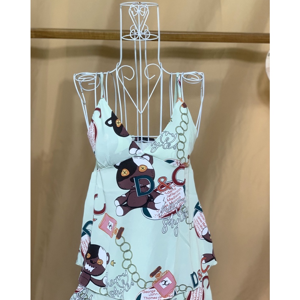Bộ Pijama Ngủ Voan Lụa Dập Ly Áo 2 Dây Quần Đùi Cao Cấp Dáng Rộng 60kg Trở Lại Ulzzang