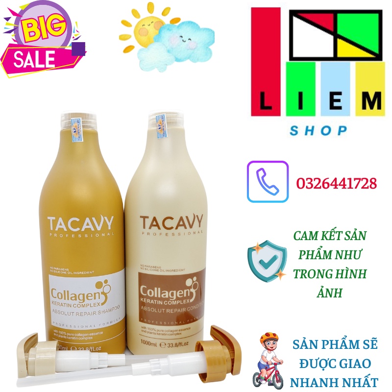 Cặp Dầu Gội Đầu Dầu Xả TACAVY 1000ml | Giảm Gãy Rụng, Phục Hồi Tóc Hư Tổn, Khô Xơ | Hàng Chính Hãng