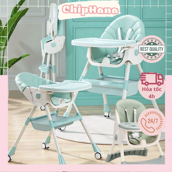 Ghế Ăn Dặm Gấp Gọn Có Bánh Xe UMOO Điều Chỉnh Độ Cao Có Ngã Tựa Lưng