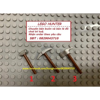 Lego Phụ kiện Minifigures : Búa Tạ , Cuốc Chim , Rìu - cán gỗ