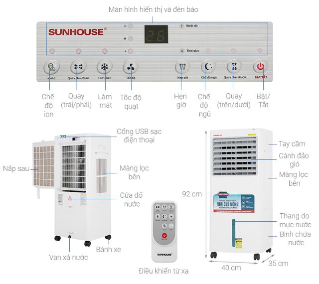 ĐIỀU KHIỂN QUẠT HƠI NƯỚC SUNHOUSE SHD7720