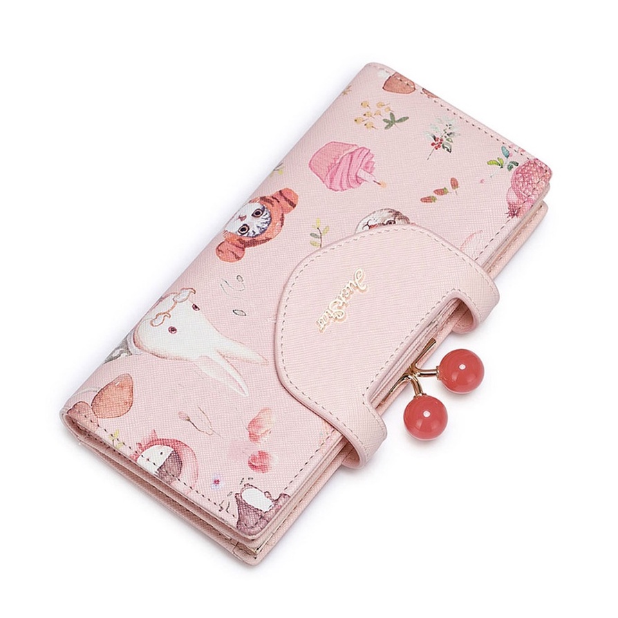 Ví nữ mini cute Just Star đẹp dễ thương ngắn dài thỏ cherry hồng nhiều ngăn đựng tiền thẻ ViAnh Store 070355 070354