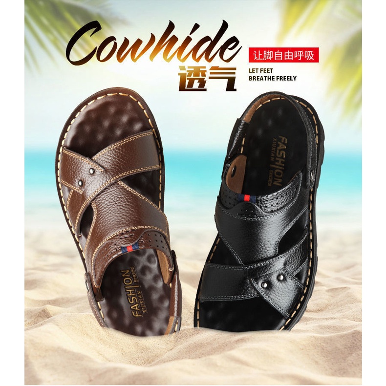 Giày Sandal Da Bò Thật Thời Trang Mùa Hè Cho Nam Trung Niên
