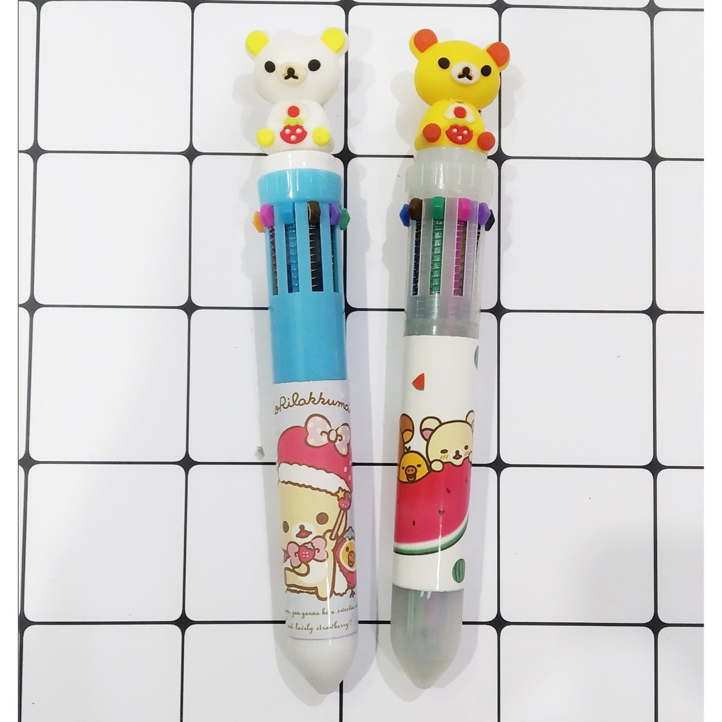 Bút bấm 10 màu bút gấu dâu lotso BNMI8 bút nhiều màu rilakkuma cute bút 10 màu dễ thương