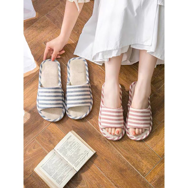 Dép lê nữ nam đi trong nhà phong cách Hàn Quốc, Dép văn phòng đế xốp siêu nhẹ, vải bố, siêu êm chống trơn trượt 1809