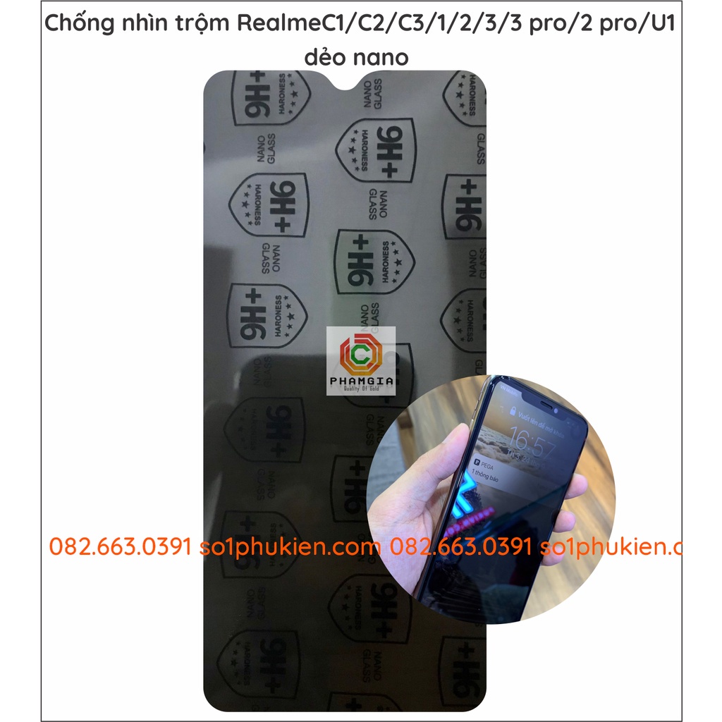 Dán cường lực chống nhìn trộm Realme C1 / C2 / C3 / 1 / 2 / 3 / 3 pro / 2 pro / U1 dẻo nano
