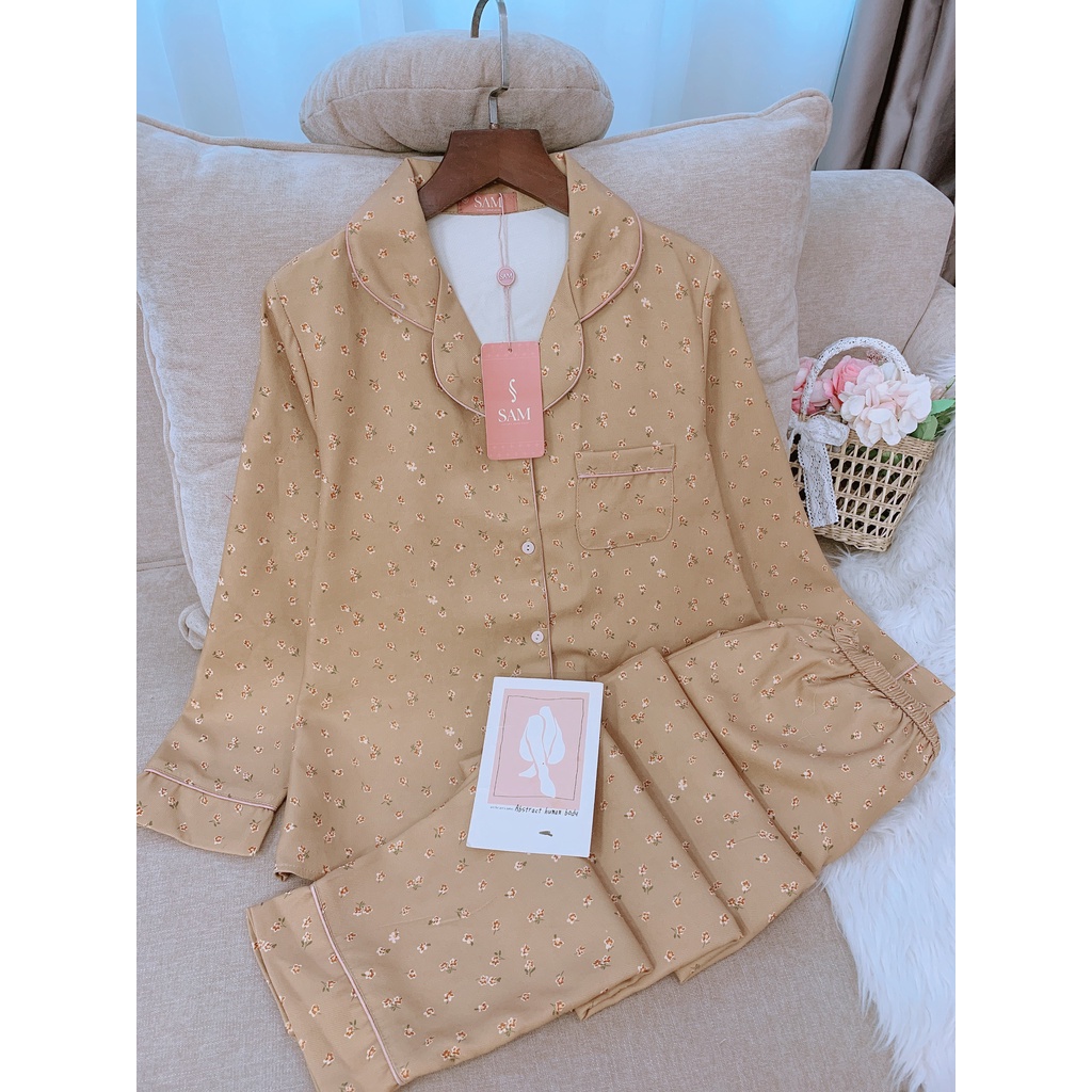 Bộ đồ PIJAMA mặc nhà hãng SAM. SET đồ ngủ chất nhung tăm thiết kế dáng dài, họa tiết hoa nhí đơn giản, nhẹ nhàng | BigBuy360 - bigbuy360.vn