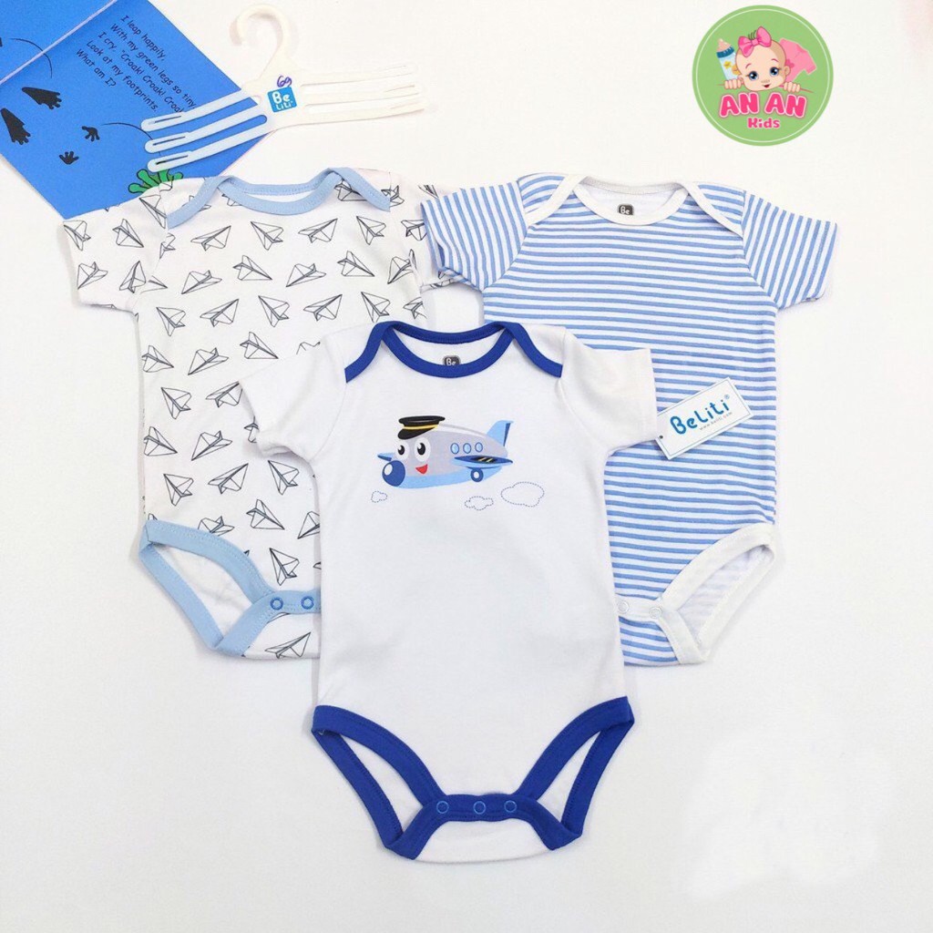 COMBO 3 Bodysuit Body Chip Cộc Tay Kèm Móc Hàng VN Xuất Dư Cho Bé Siêu Đẹp