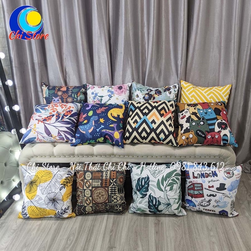 Gối Vuông Tựa Lưng Sofa 45x45cm, Gối Tựa Lưng Văn Phòng Trang Trí Vải Kaki Chống Thấm Nước