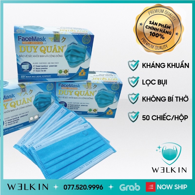 | CHÍNH HÃNG | Khẩu Trang Y Tế 4 lớp Duy Quân Hộp 50 Cái