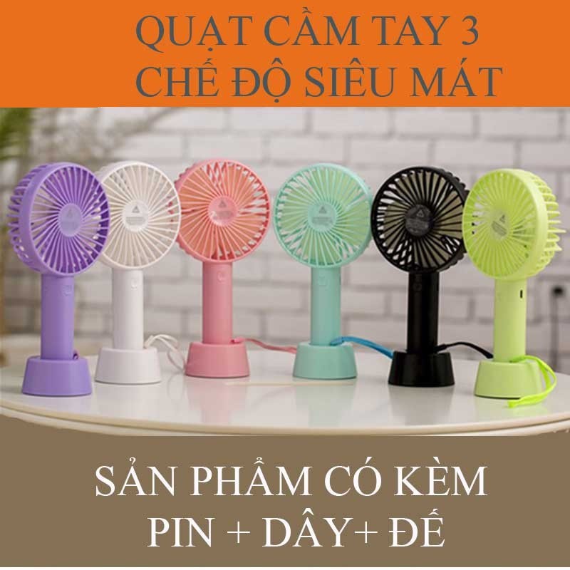 Quạt Cầm Tay Mini 3 Tốc Độ - Quạt Gió Cầm Tay Mini Kèm Dây Sạc Và Pin Dự Phòng