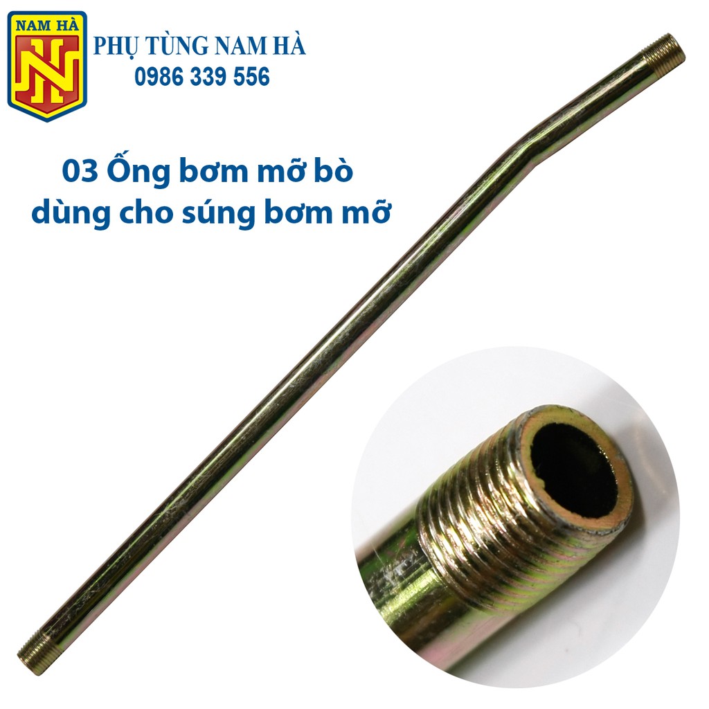 03 Ống vòi bơm mỡ bò cứng M10x230, dây bơm áp lực cao hàng xịn