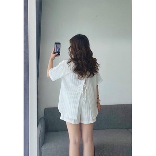 Set sơmi đũi kèm quần short thắt dây