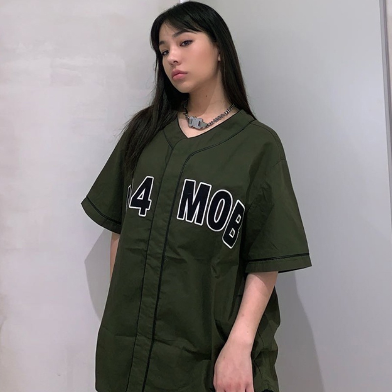 Áo Sơ Mi Bóng Chày Tay Ngắn Họa Tiết Thêu Thời Trang Phong Cách Hàn Quốc Cho Nam Nữ