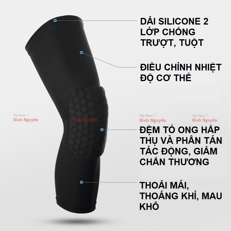Băng bảo vệ Đầu Gối - Khuỷu Tay bóng rổ có Đệm Tổ Ong  màu đen trắng chống tuột